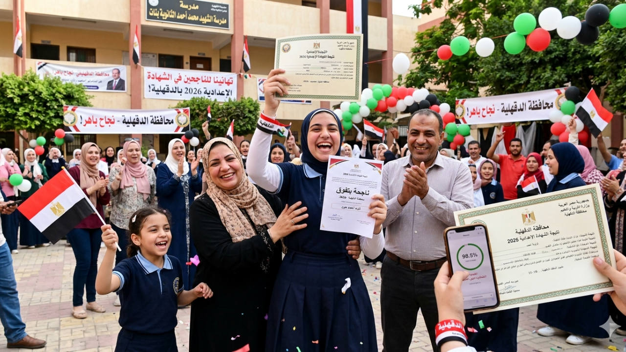 ظهرت نتيجة الشهادة الإعدادية بالدقهلية 2026 بالاسم ورقم الجلوس.. رابط الاستعلام ونسبة النجاح الرسمية